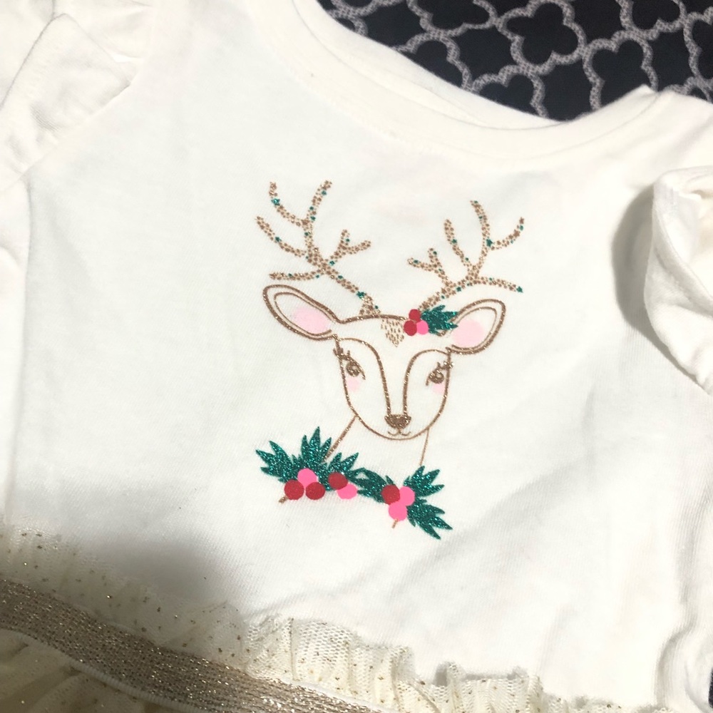 Cat & Jack Floral Deer Tulle Holiday Dress Cream